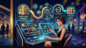 Современная иллюстрация с игровыми слотами и символами ставок для статьи о вейджерах в казино